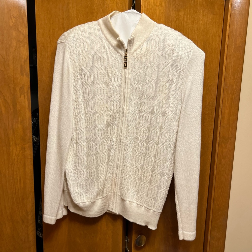 St. John Sport by Marie Gray Zip Up Cream Sweater Set